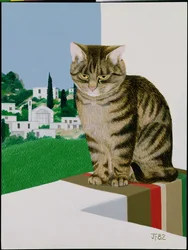 Chat tigré à la fenêtre