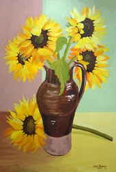 Cinq tournesols dans un grand pichet brun, 2007