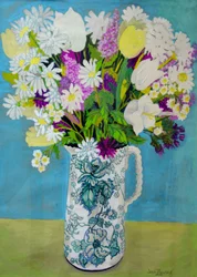 Fleurs dans un pichet, décoration turquoise