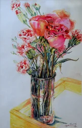 Roses roses avec œillets de poète