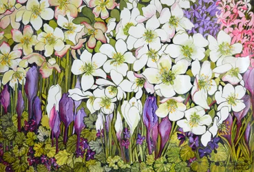 Bordure de printemps : hellébores, crocus et violettes
