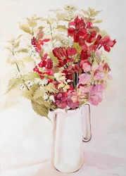 Nature morte avec orties mortes et giroflées (aquarelle sur papier)