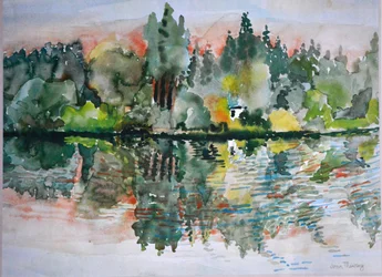 Le lac au coucher du soleil, Bremes les Ardres, 2000