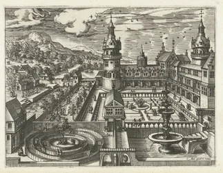 Château avec labyrinthe et fontaine