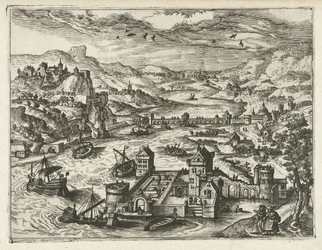 Paysage fluvial avec château d