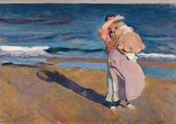 Pêcheuse avec son fils