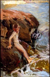 Boy On The Rocks Jarea . Peinture de Joaquin Sorolla y Bastida,(1863-1923) Huile sur toile ; Collection privée.