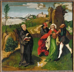 Saint Bernard exorcisant un esprit maléfique (tempera sur bois)