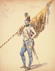 Officier avec un drapeau de bataillon d