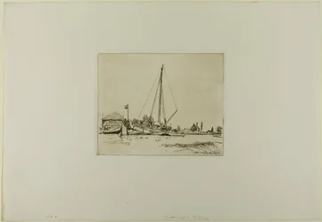 Le Bateau amarré, de Cahier de six eaux-fortes, vues de Hollande