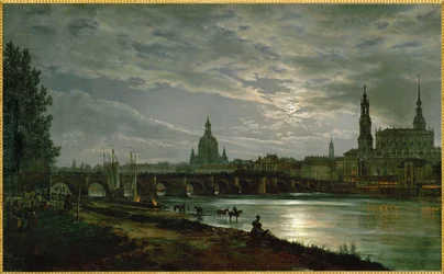 Vue de Dresde au clair de lune (huile sur toile)
