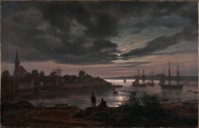 Norvégien :  Port de Larvik au clair de lune Larvik by Moonlight