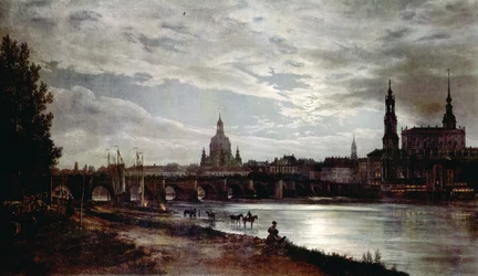 Vue de Dresde au clair de lune