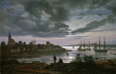 Vue de Larvik au clair de lune, Norvège