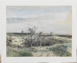 Vue sur le Dekkersduin, avec ancienne usine à gaz et moulin à l