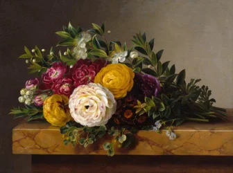 J.L.Jensen, Bouquet de fleurs sur une plaque de marbre