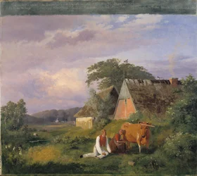 Scène de traite. Illustrant un poème de Christian Winther