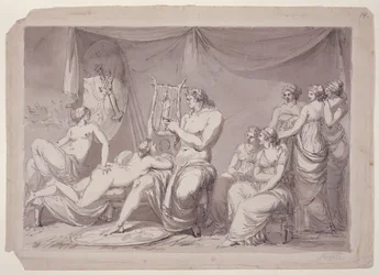 Achille dans sa tente avec des prisonniers, vers 1795-96 (plume, encre et lavis sur papier)