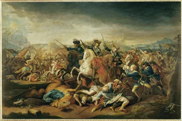 Le prince Eugène de Savoie pendant la bataille de Belgrade (huile sur toile)