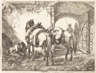Chevaux cosaques dans une cour