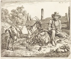 Garçon berger avec deux chèvres