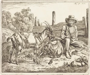 Jeune berger avec deux chèvres