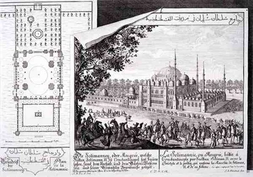 Plan et vue de la mosquée Süleymaniye, Istanbul, de 