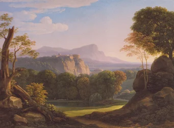 French : Italian landscape with castle on a ridge Italian landscape with castle on a ridge