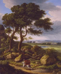 French : Paysage de tempête avec cavalier.