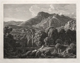 Paysage héroïque : Paysage avec ville et rivière