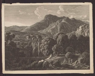 Paysage montagneux avec une ville à l