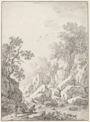 Cascade par des falaises rocheuses, années 1750