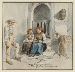 Famille paysanne devant la maison