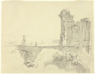 Pont et tour en ruine