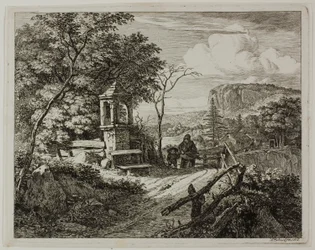 Ramasseur de bois avec un garçon, planche deux de Die zwei grossen Landschaften mit den Betsäulen