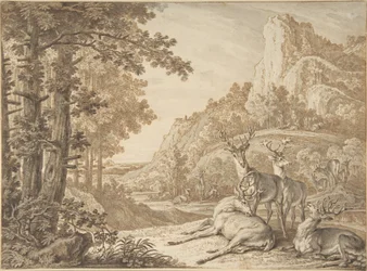 Cerfs dans un paysage