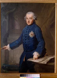 Portrait de Frédéric II de Prusse (1712-1786). Le roi de Prusse Frédéric II, appelé Frédéric le Grand, fut un despote éclairé qui défendait les idéaux des Lumières. Peinture de Johan Ziesenis (1716-1776). 1769. Francfort. Musée historique
