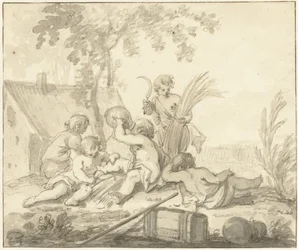 Représentation allégorique avec enfants et attributs de l