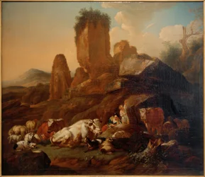 Bergère au repos et bétail