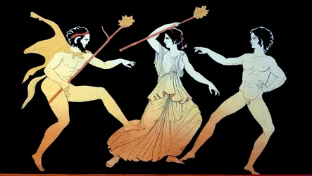 Un satyre, une ménade et un adepte masculin de Dionysos dansent avec frénésie, vers 1796