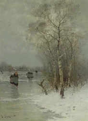 Filles marchant sur une rivière gelée