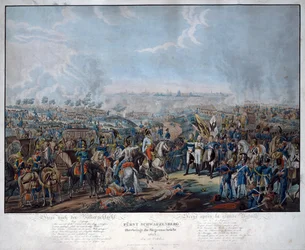 Bataille de Leipzig (bataille des Nations), en octobre 1813. Le feld-maréchal autrichien Schwarzenberg (1771-1820) annonce la victoire des alliés à la bataille de Leipzig à l
