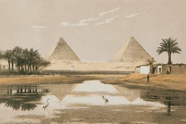 Les Pyramides de Gizeh. Gravure par Bernatz et alii - Steinkopk J.F. Éditeur