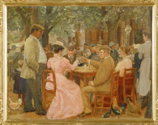 Beim Heurigen - in a Heurigen -pub ... (huile sur bois)