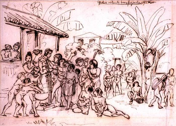 Indiens visitant un Domaine, Brésil, vers 1825