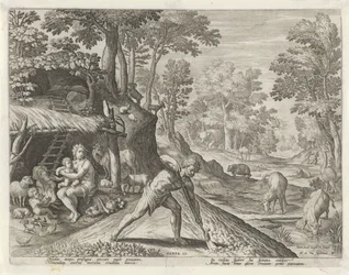 Adam et Ève travaillant hors du Paradis terrestre (Geschiedenis van de familie van Kaïn)