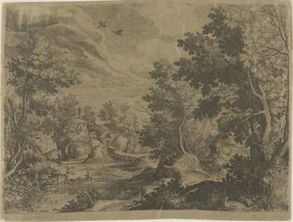 Paysage fluvial avec une barque