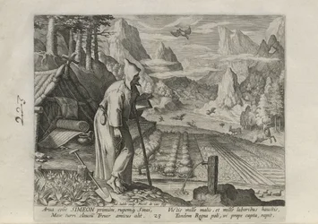 Siméon, planche 23 sur 30 de la série Sylvae Sacrae (Ermites dans des paysages)