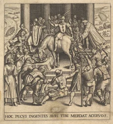 Hommes ramassant du fumier tombant des postérieurs d
