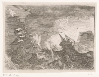 Cinq voiliers en mer pendant une tempête (série Navires par temps orageux)